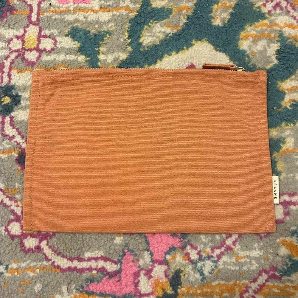 Sezane La Chamade Heart Zip Top Cotton Canvas Clutch Cosmetic Pouch New
